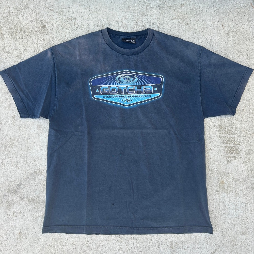 Vintage Gotcha T Shirt XL Navy Blue Y2K Surf Logo Faded Distressed 90s Tee